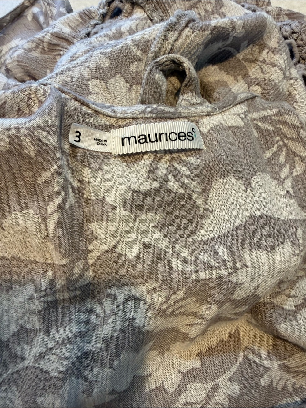 Maurices Taupe Floral Lace-Trim Flowing Scoop Neck Tunic - Picture 3 of 5